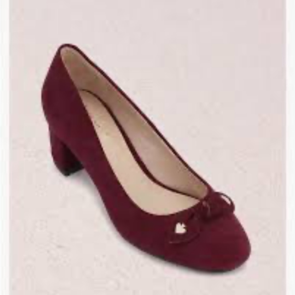 Kate Spade Benice Pumps Suede Cherry Platform Heel Leather Sz 7 NEW